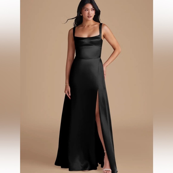 Azazie Hope Black Metallic Satin Full Length Dress, Sleeveless, Slit,  Formal, 8 - coffeafoods.com